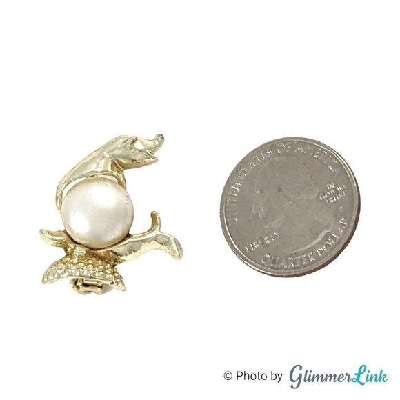 Vintage Seal Pinniped Faux Pearl Gold Tone Brooch Pin - Picture 4 of 8